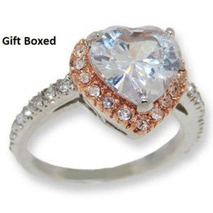 ring heart white 18 karat gold plate cubic zirconi